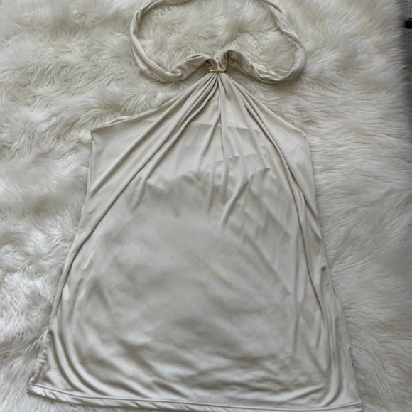 Women's Ivory/Off White/Cream Tie neck Draped fabric Halter Top - Picture 4 of 13